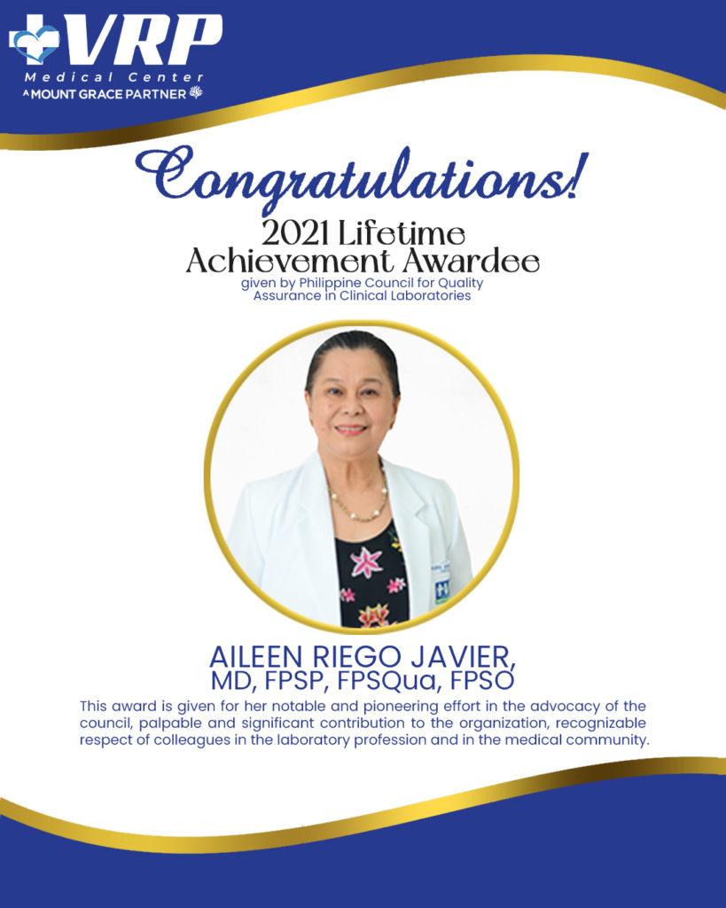 Congratulations, Dr. Aileen Riego-Javier! 2021 PCQACL Lifetime ...